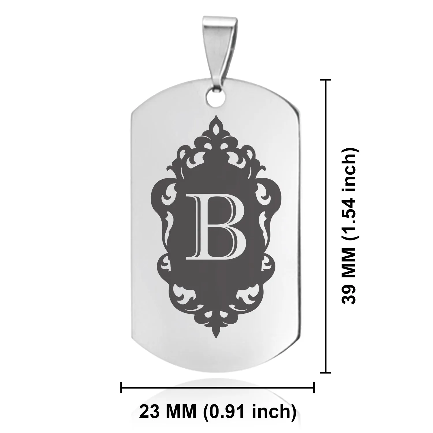Stainless Steel Royal Crest Alphabet Letter B initial Dog Tag Keychain