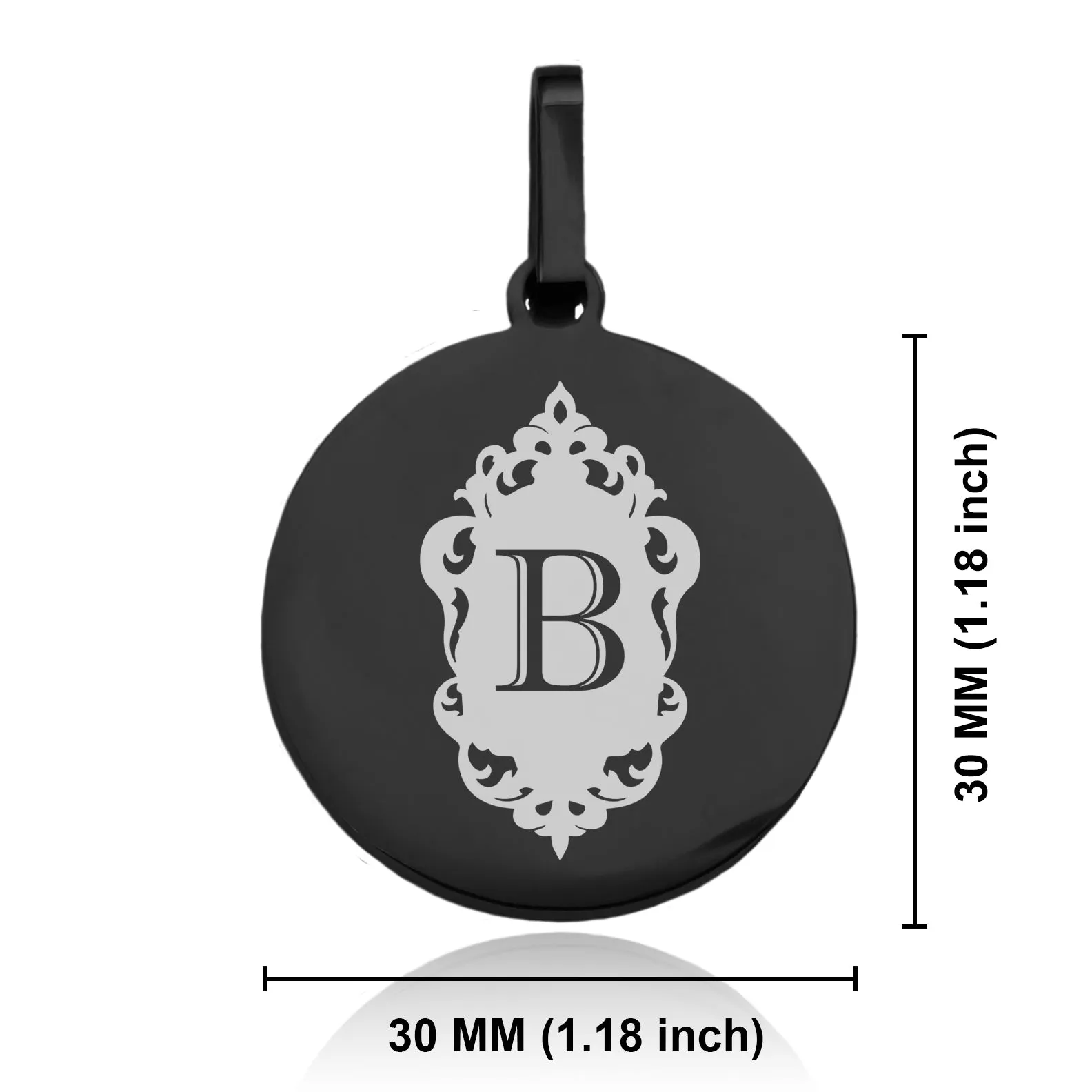 Stainless Steel Royal Crest Alphabet Letter B initial Round Medallion Keychain