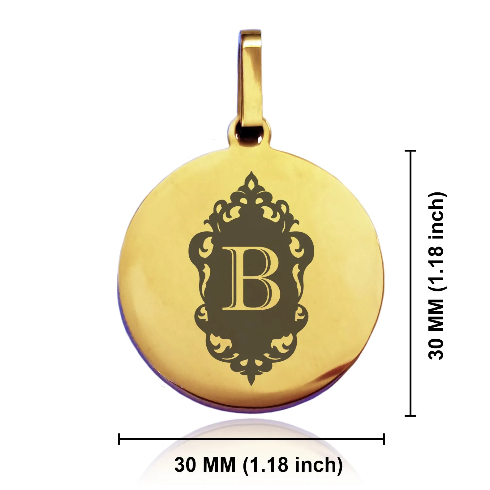 Stainless Steel Royal Crest Alphabet Letter B initial Round Medallion Keychain