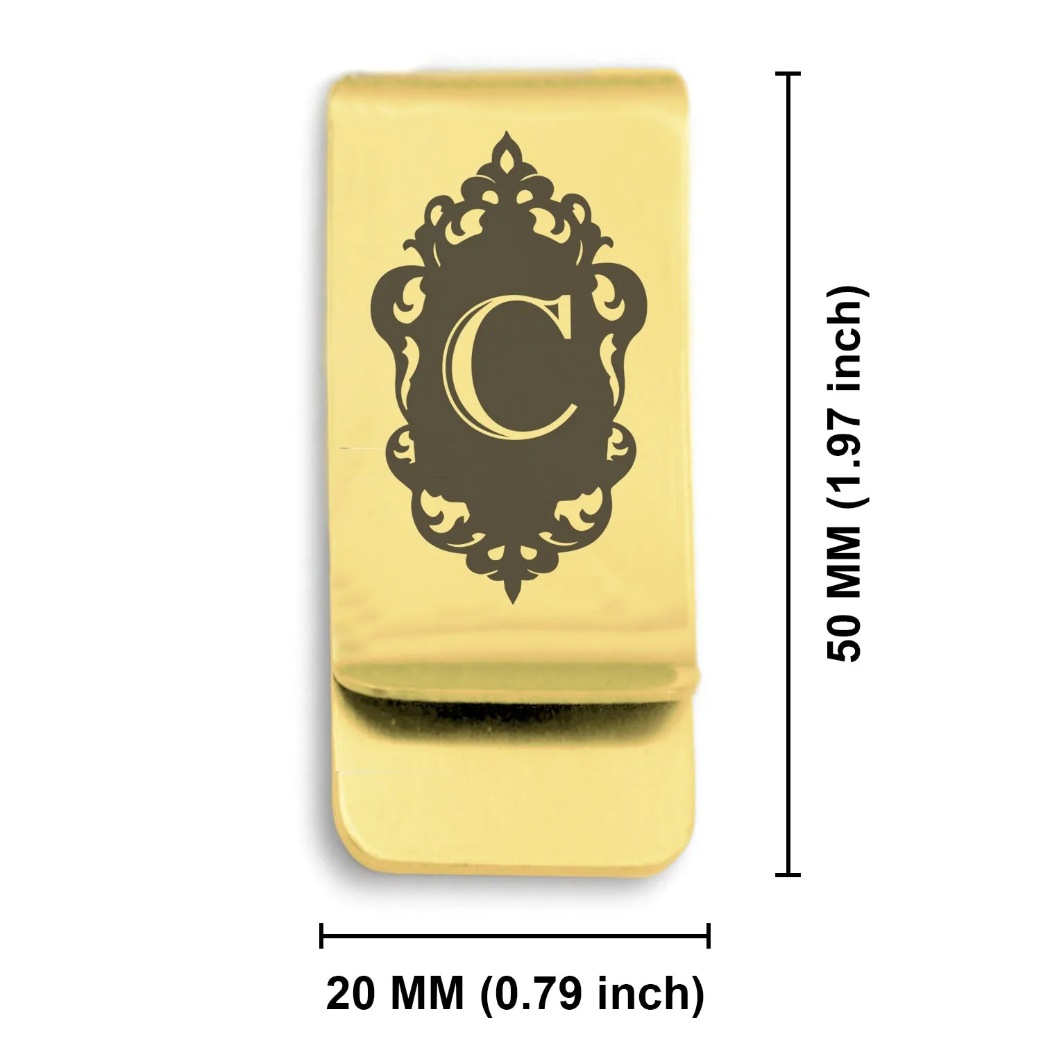 Stainless Steel Royal Crest Alphabet Letter C initial Classic Slim Money Clip