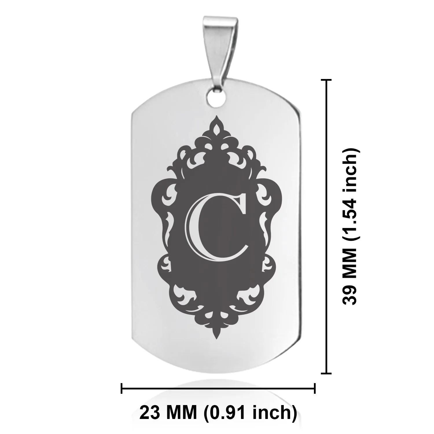 Stainless Steel Royal Crest Alphabet Letter C initial Dog Tag Pendant