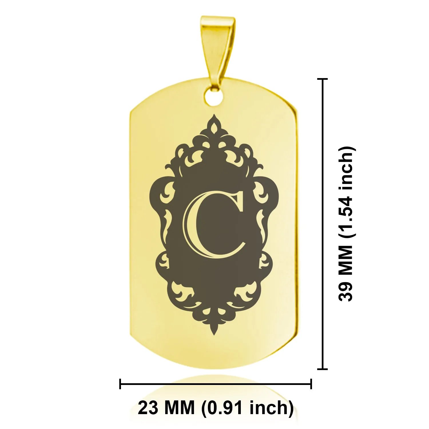 Stainless Steel Royal Crest Alphabet Letter C initial Dog Tag Pendant