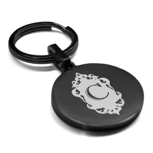 Stainless Steel Royal Crest Alphabet Letter C initial Round Medallion Keychain