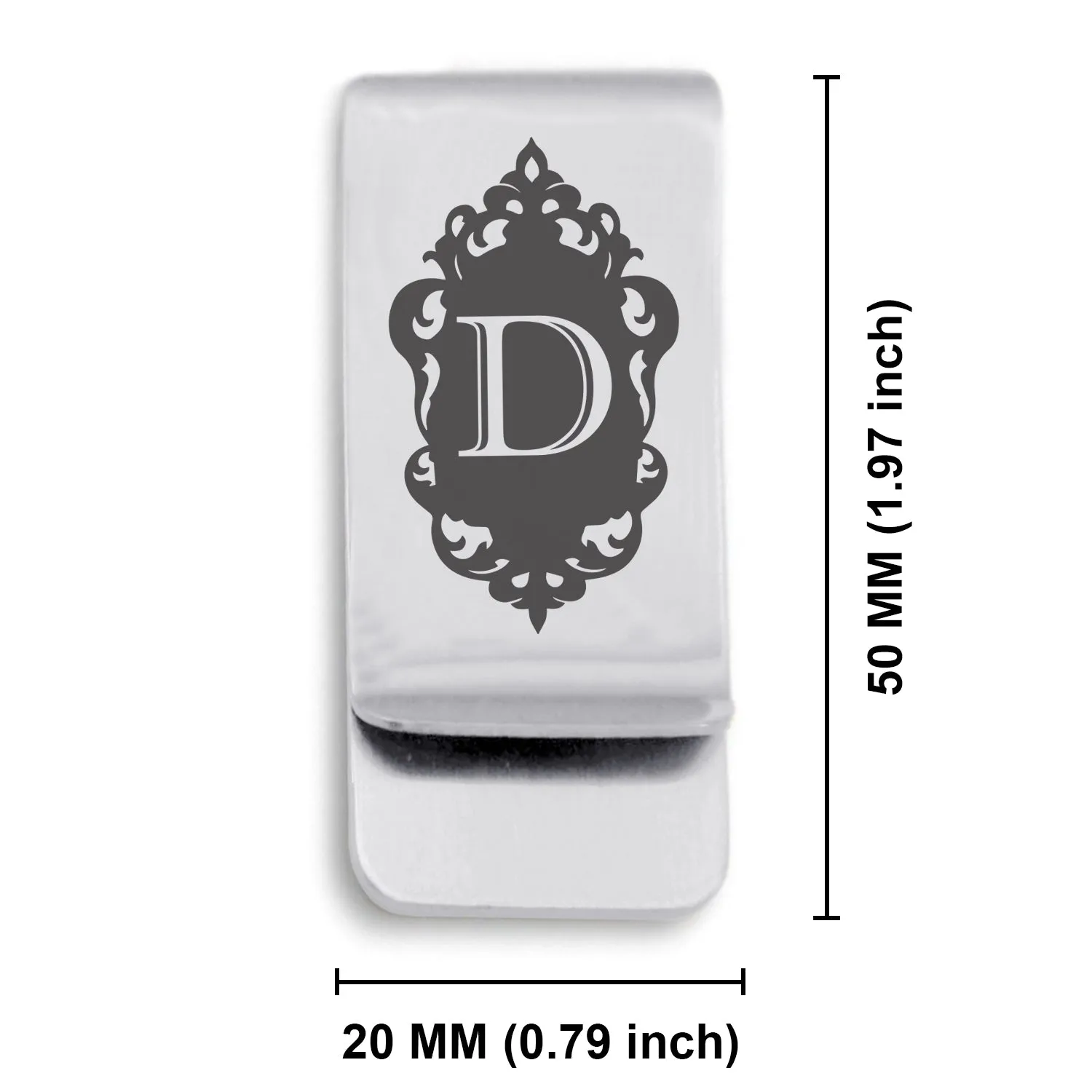 Stainless Steel Royal Crest Alphabet Letter D initial Classic Slim Money Clip
