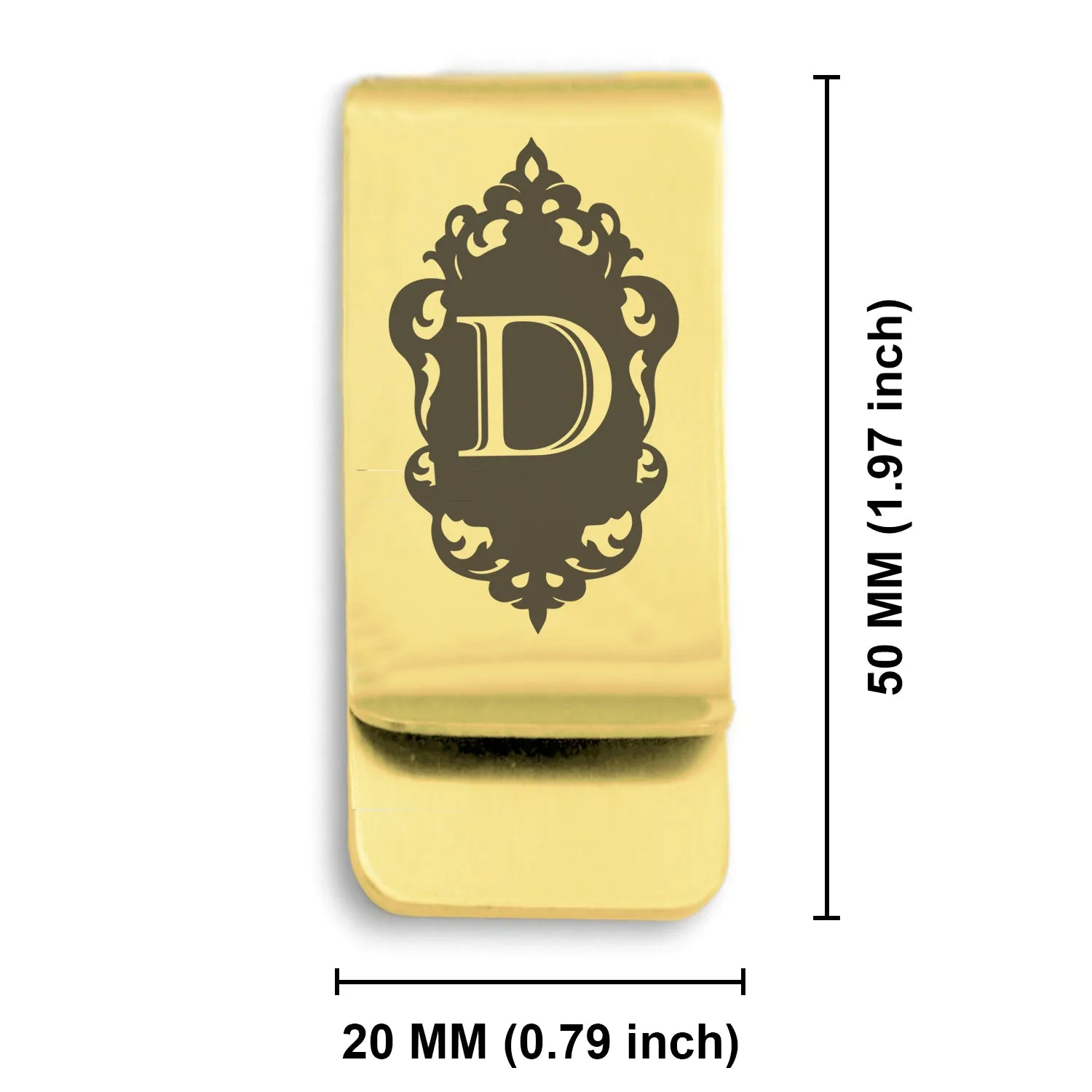 Stainless Steel Royal Crest Alphabet Letter D initial Classic Slim Money Clip