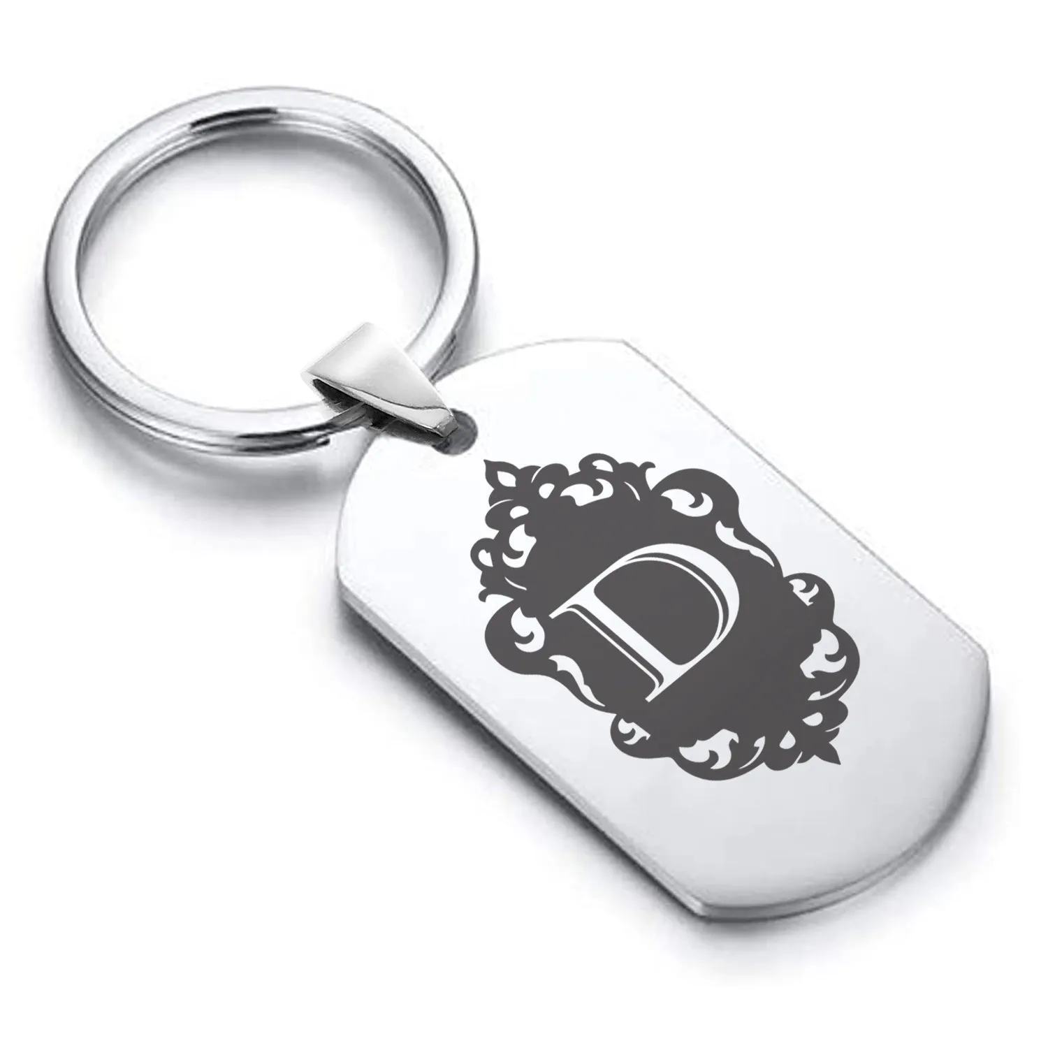 Stainless Steel Royal Crest Alphabet Letter D initial Dog Tag Keychain