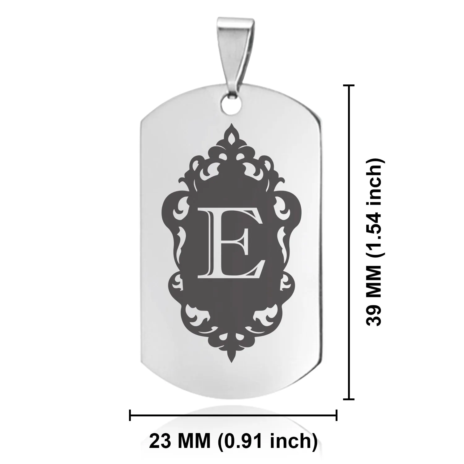 Stainless Steel Royal Crest Alphabet Letter E initial Dog Tag Keychain