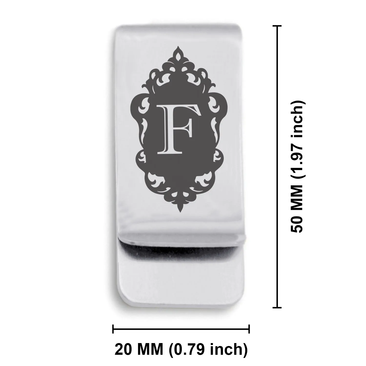 Stainless Steel Royal Crest Alphabet Letter F initial Classic Slim Money Clip
