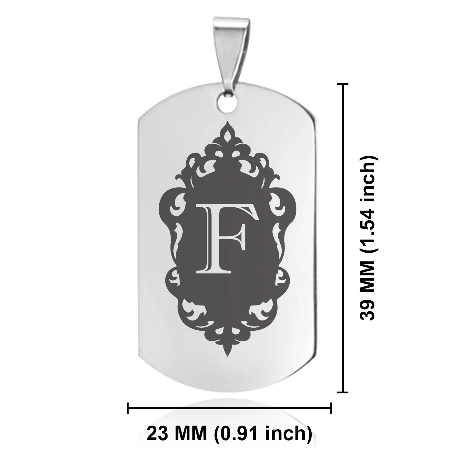 Stainless Steel Royal Crest Alphabet Letter F initial Dog Tag Keychain