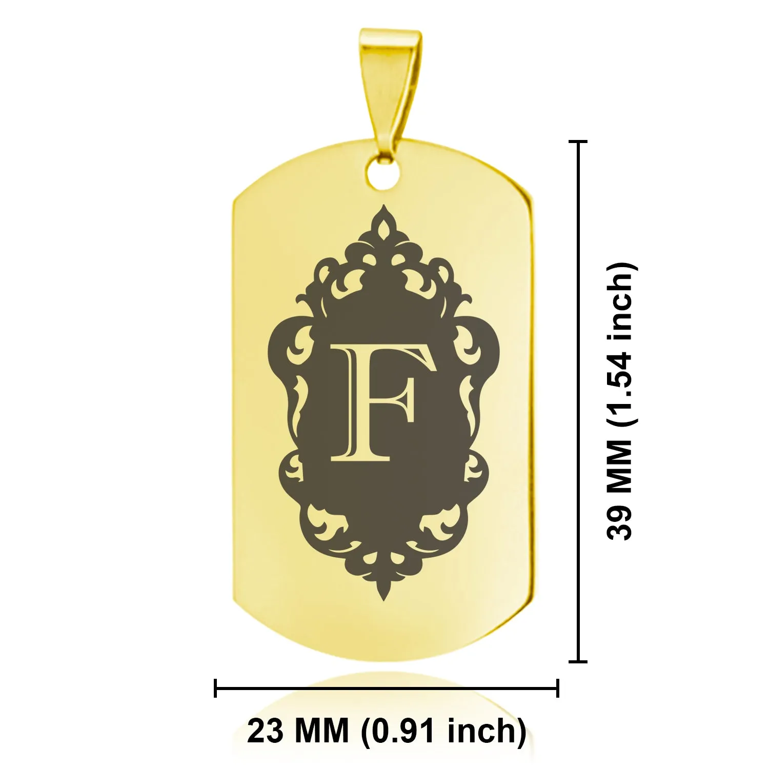 Stainless Steel Royal Crest Alphabet Letter F initial Dog Tag Keychain