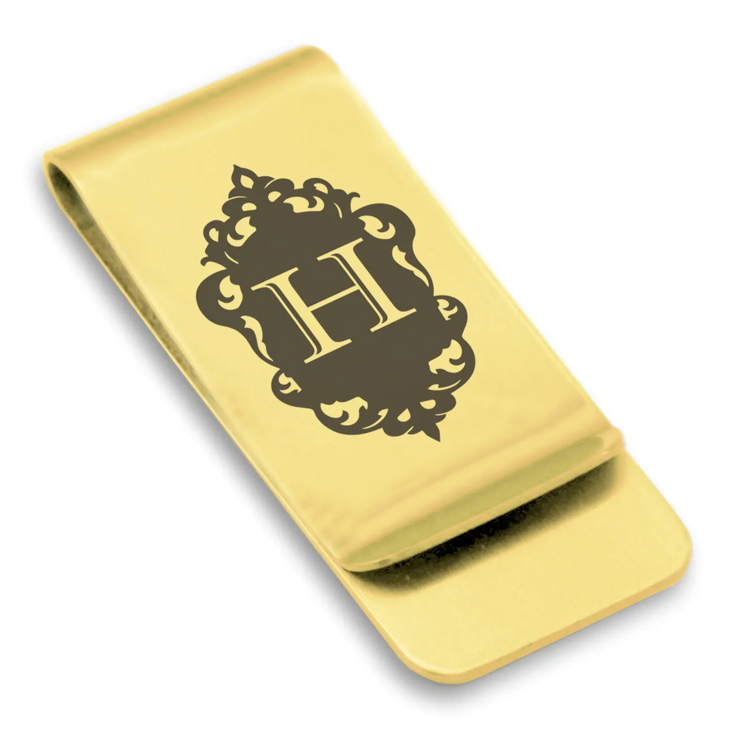Stainless Steel Royal Crest Alphabet Letter H initial Classic Slim Money Clip
