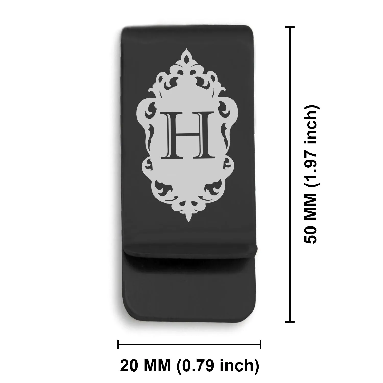 Stainless Steel Royal Crest Alphabet Letter H initial Classic Slim Money Clip
