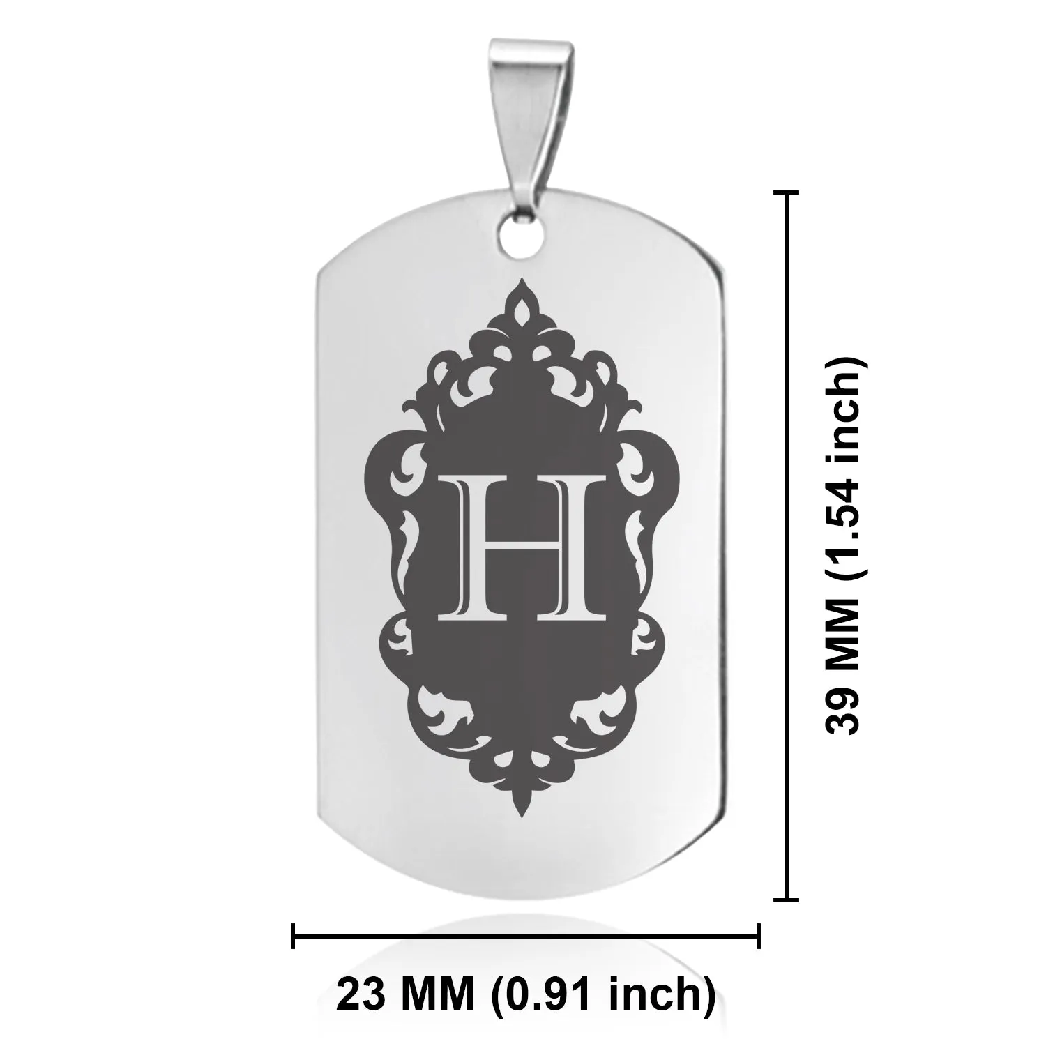 Stainless Steel Royal Crest Alphabet Letter H initial Dog Tag Keychain