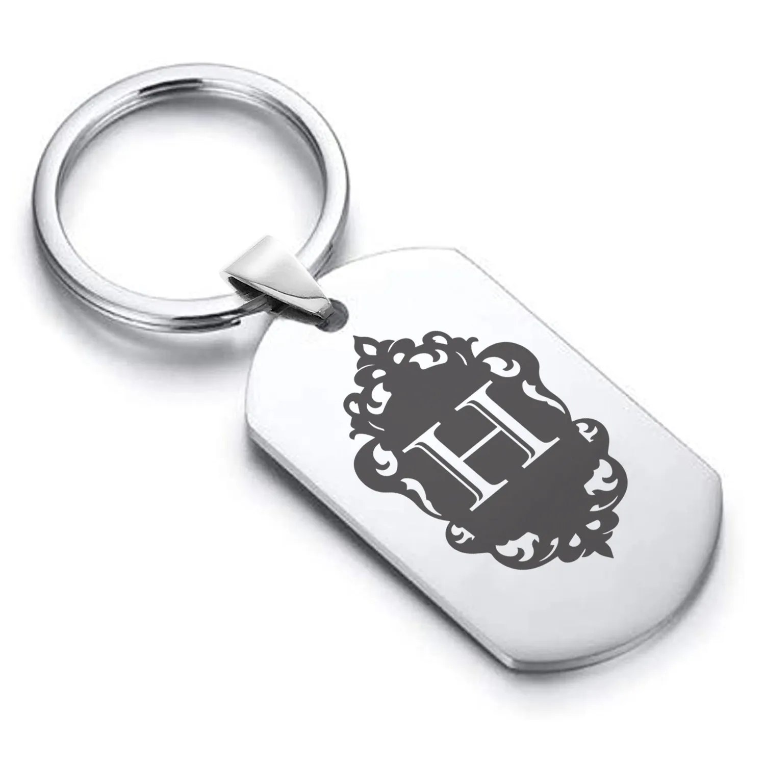 Stainless Steel Royal Crest Alphabet Letter H initial Dog Tag Keychain