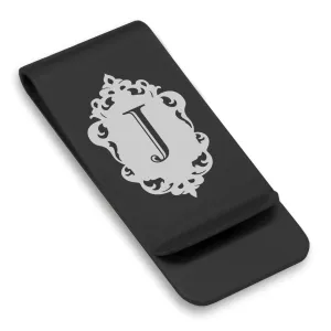 Stainless Steel Royal Crest Alphabet Letter J initial Classic Slim Money Clip