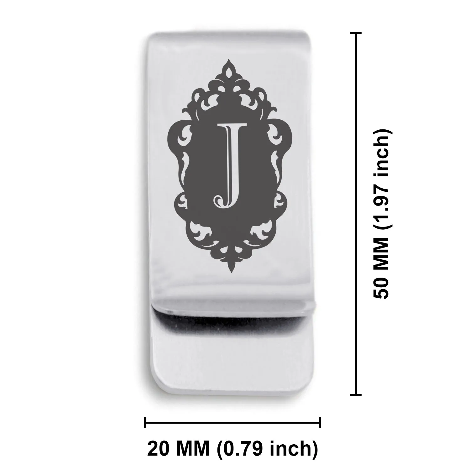 Stainless Steel Royal Crest Alphabet Letter J initial Classic Slim Money Clip