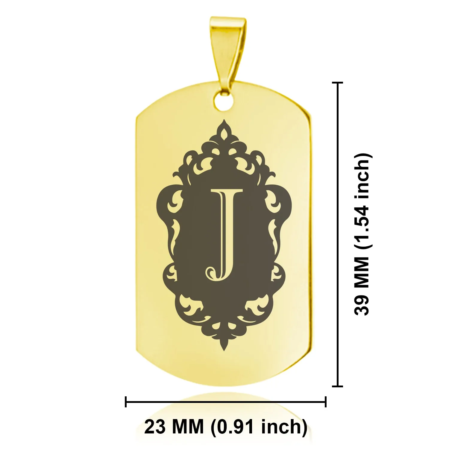 Stainless Steel Royal Crest Alphabet Letter J initial Dog Tag Keychain