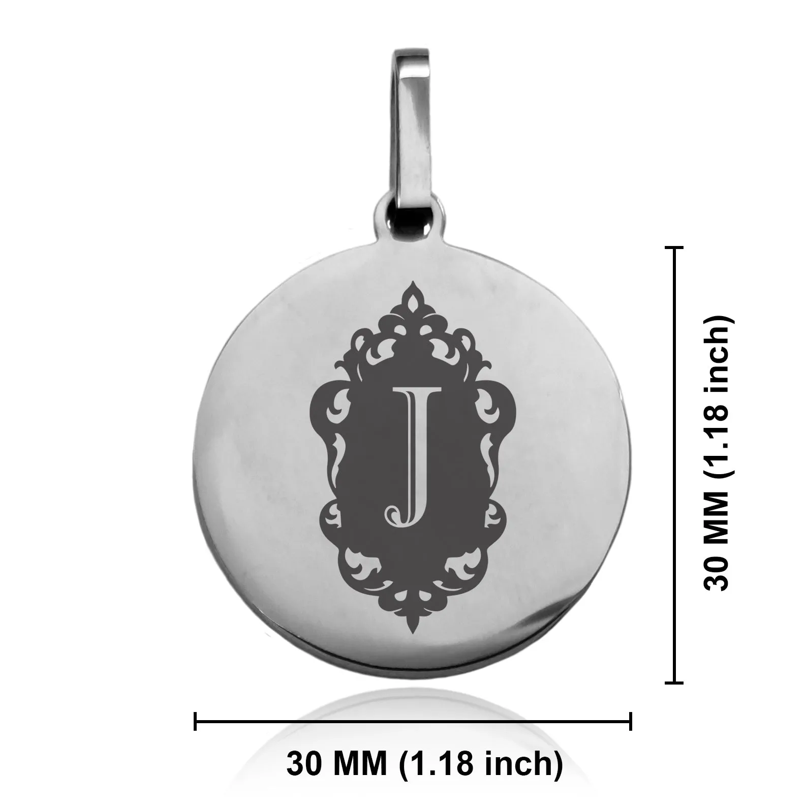 Stainless Steel Royal Crest Alphabet Letter J initial Round Medallion Keychain