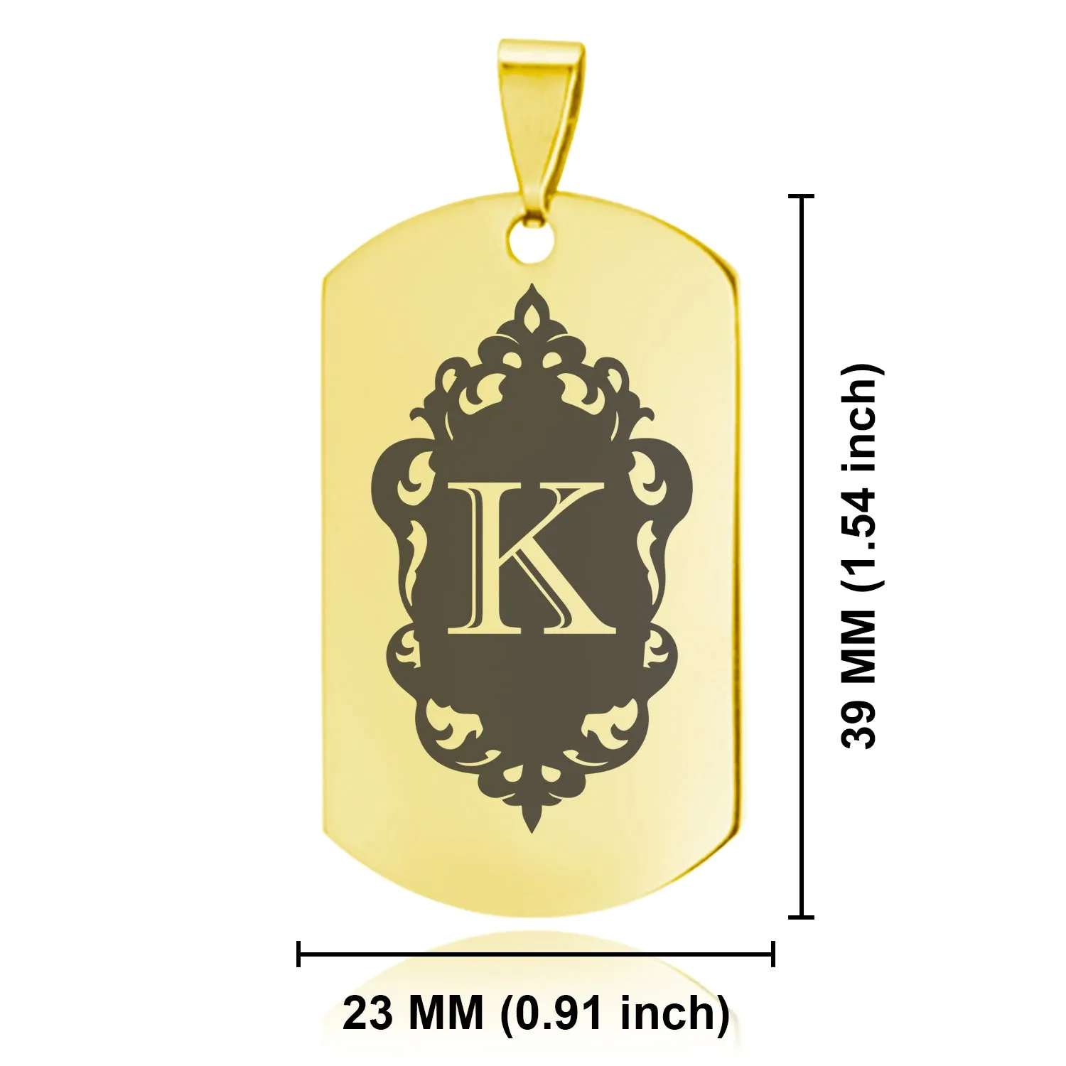 Stainless Steel Royal Crest Alphabet Letter K initial Dog Tag Pendant