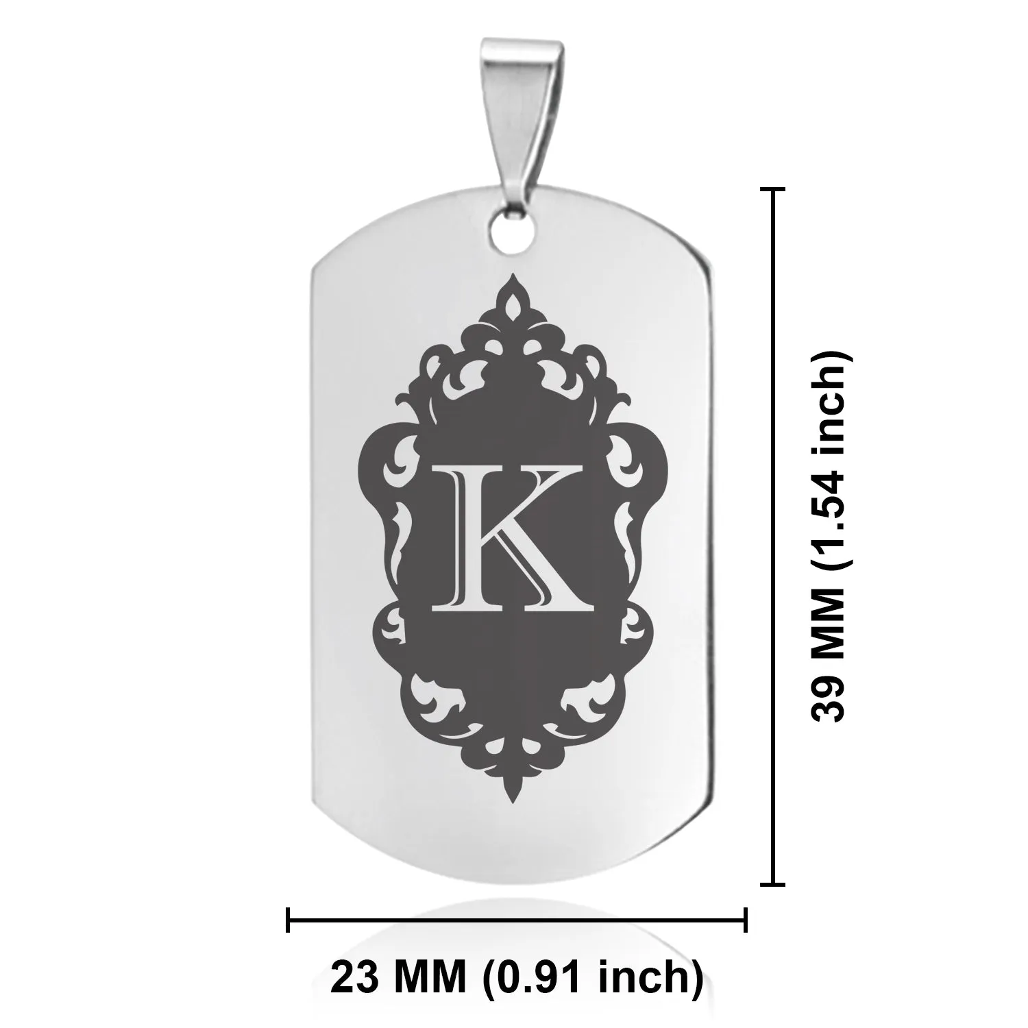 Stainless Steel Royal Crest Alphabet Letter K initial Dog Tag Pendant