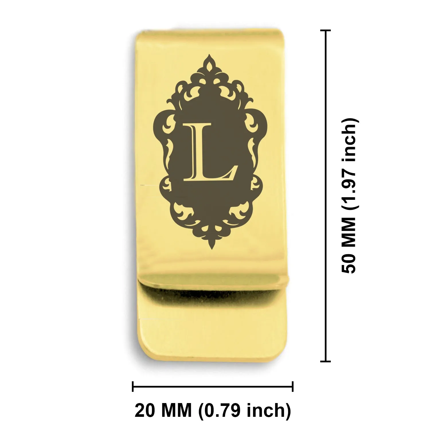 Stainless Steel Royal Crest Alphabet Letter L initial Classic Slim Money Clip