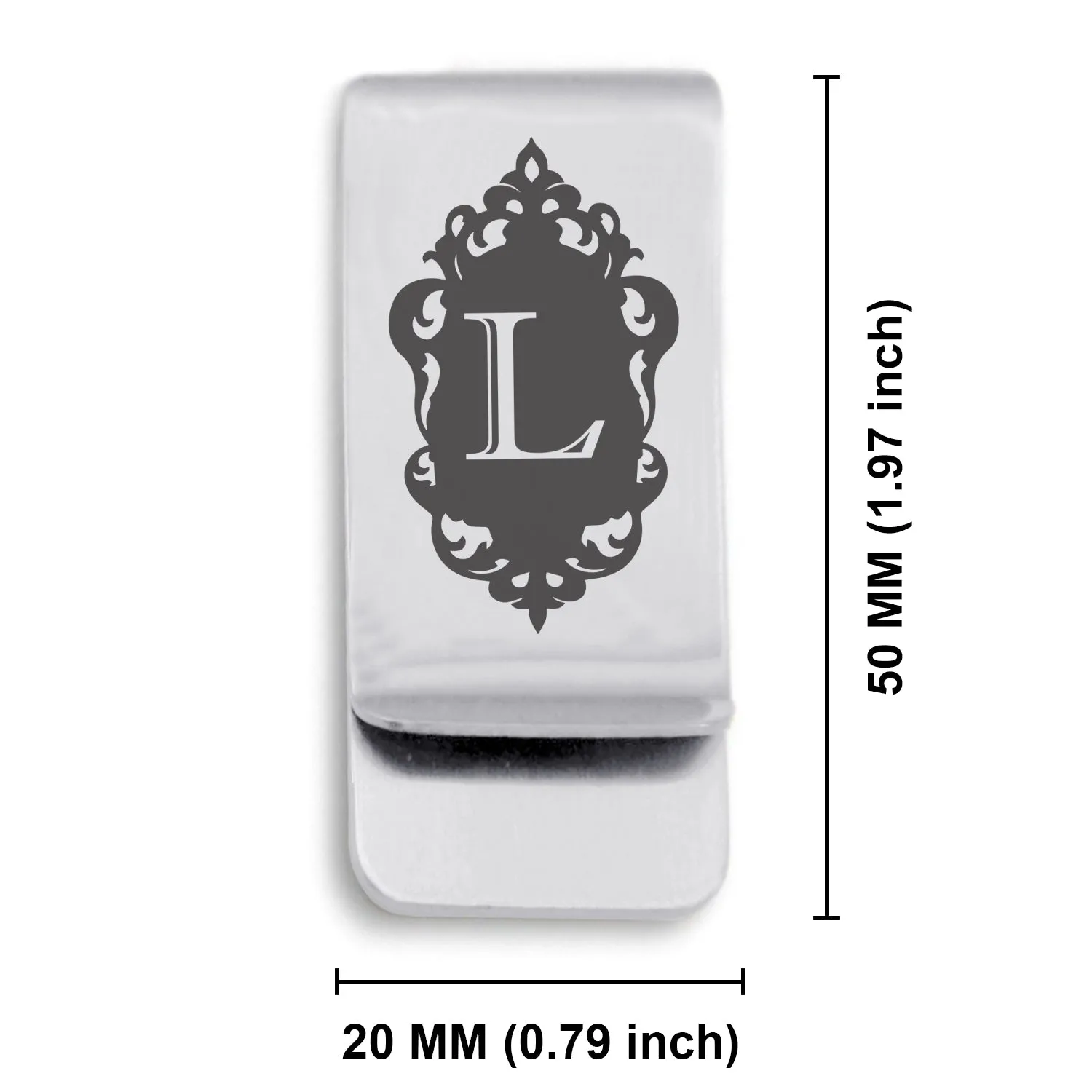 Stainless Steel Royal Crest Alphabet Letter L initial Classic Slim Money Clip