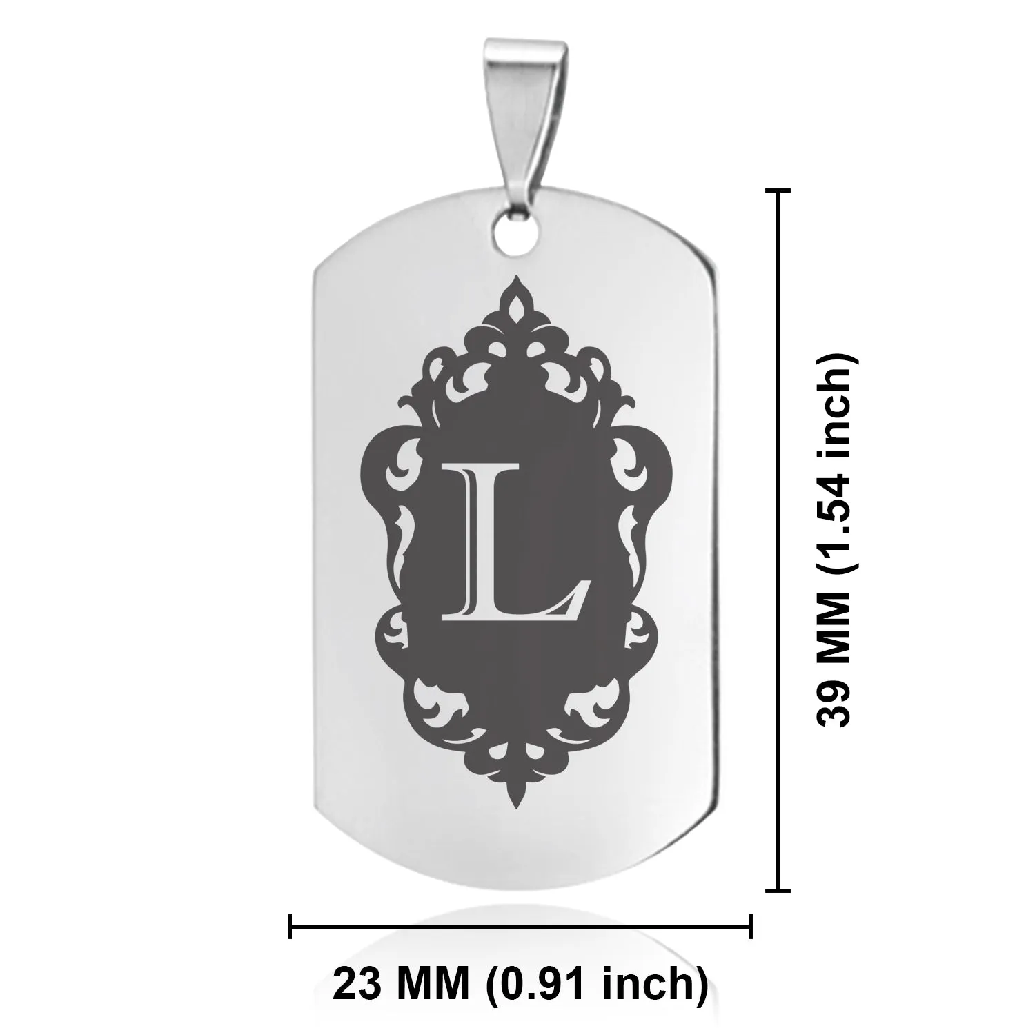 Stainless Steel Royal Crest Alphabet Letter L initial Dog Tag Pendant