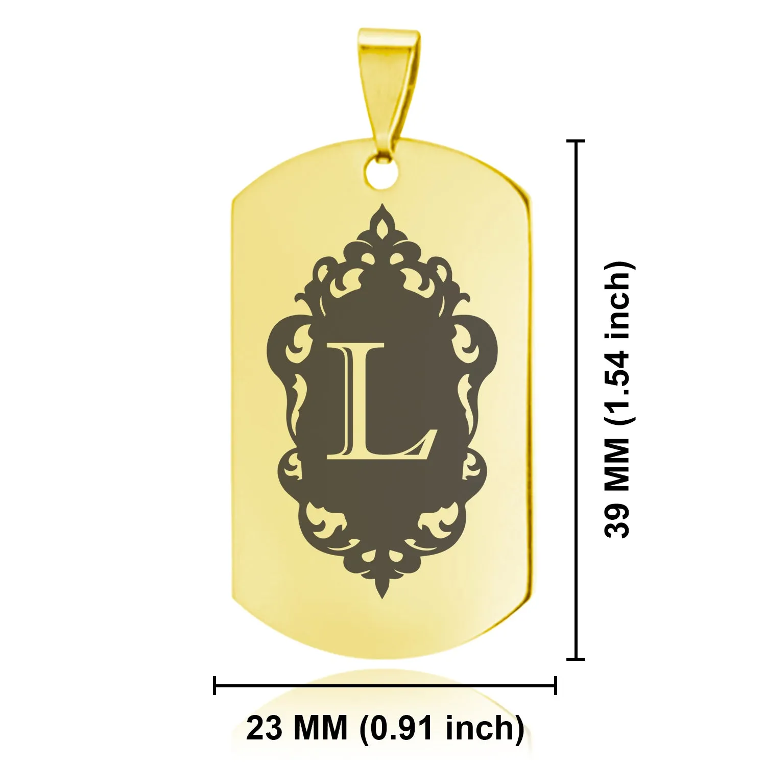 Stainless Steel Royal Crest Alphabet Letter L initial Dog Tag Pendant