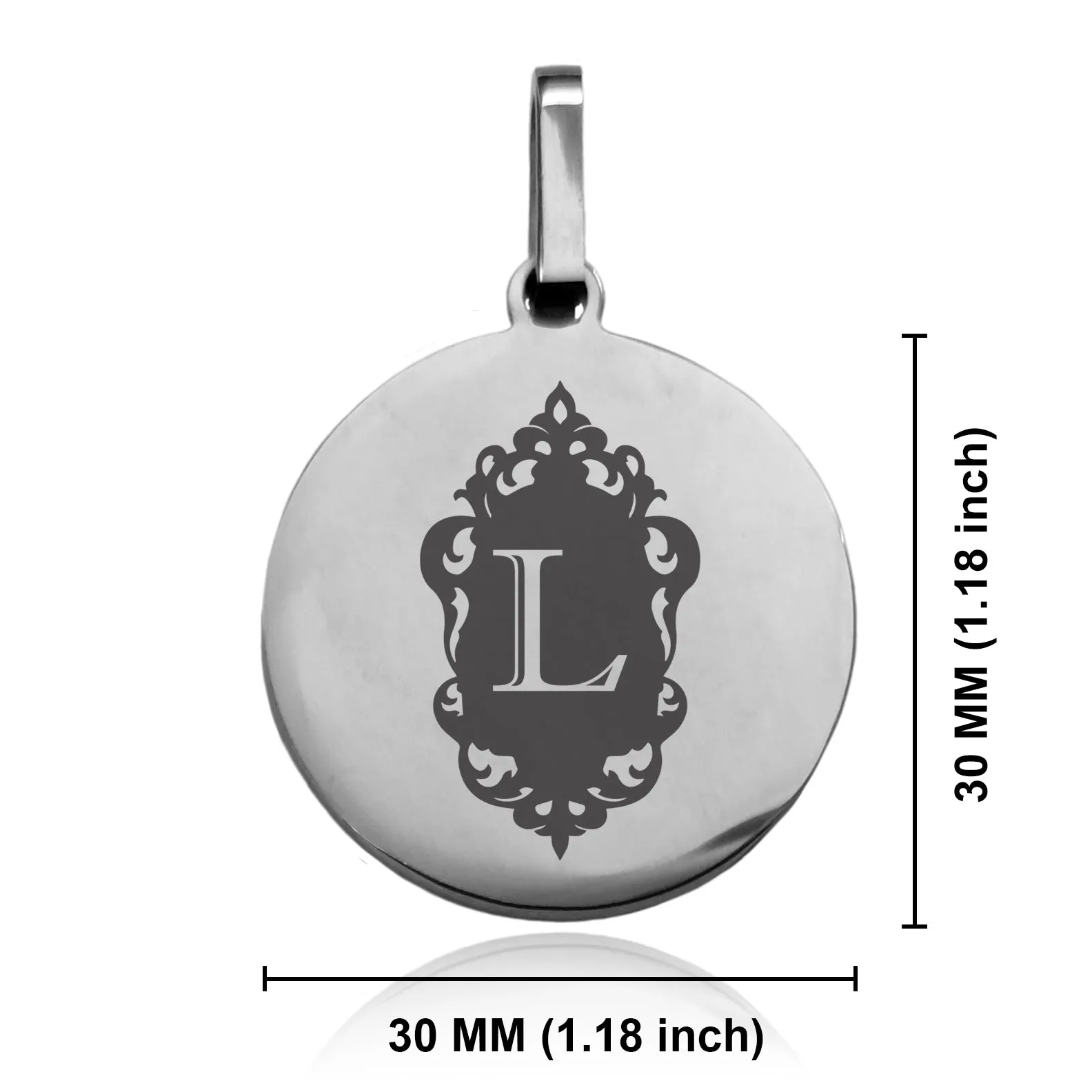 Stainless Steel Royal Crest Alphabet Letter L initial Round Medallion Pendant