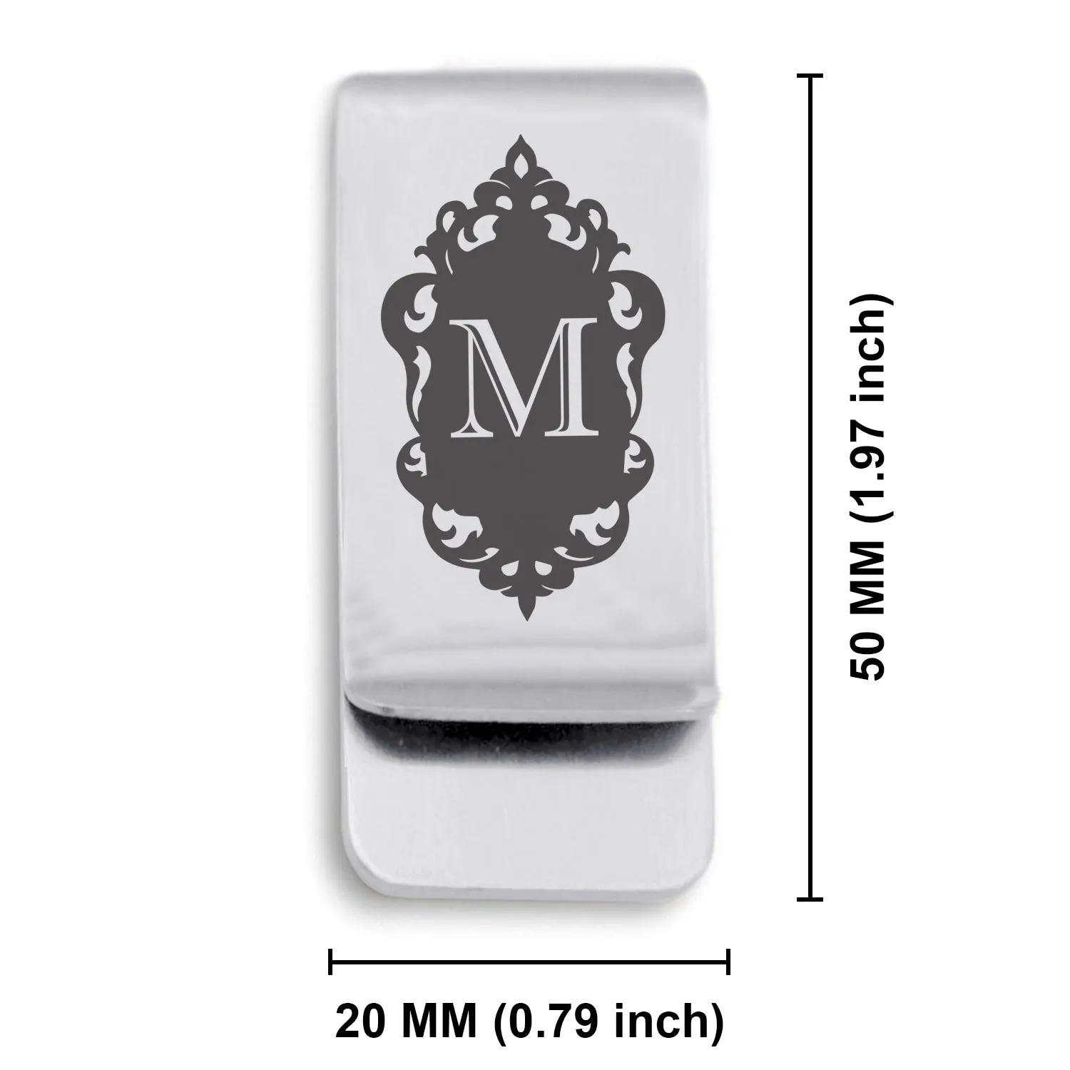 Stainless Steel Royal Crest Alphabet Letter M initial Classic Slim Money Clip