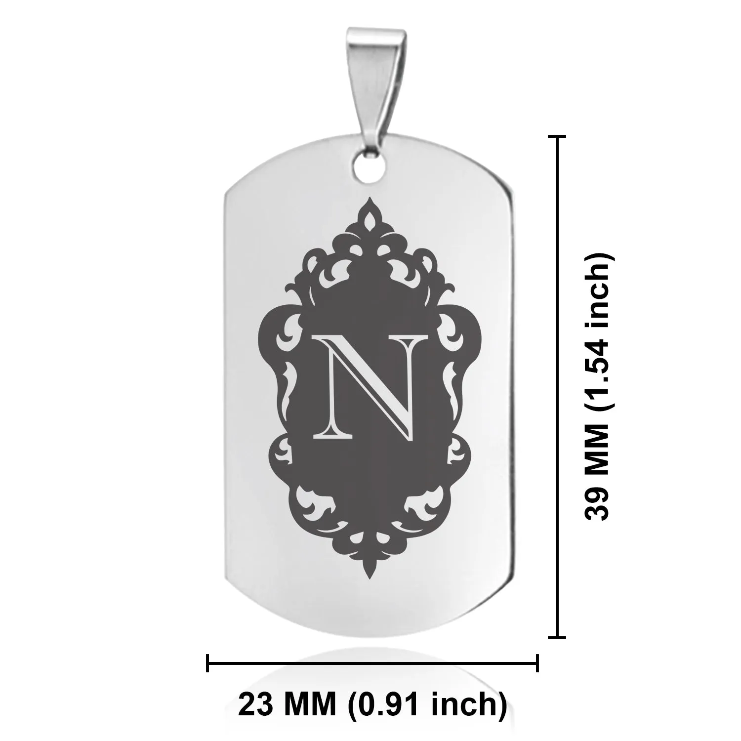 Stainless Steel Royal Crest Alphabet Letter N initial Dog Tag Keychain
