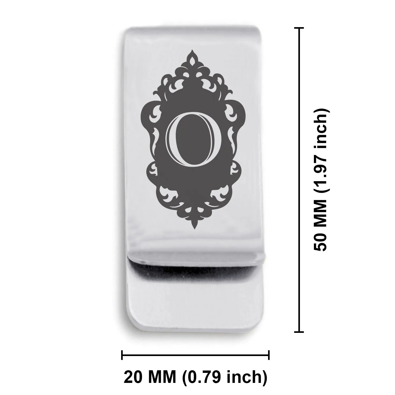 Stainless Steel Royal Crest Alphabet Letter O initial Classic Slim Money Clip