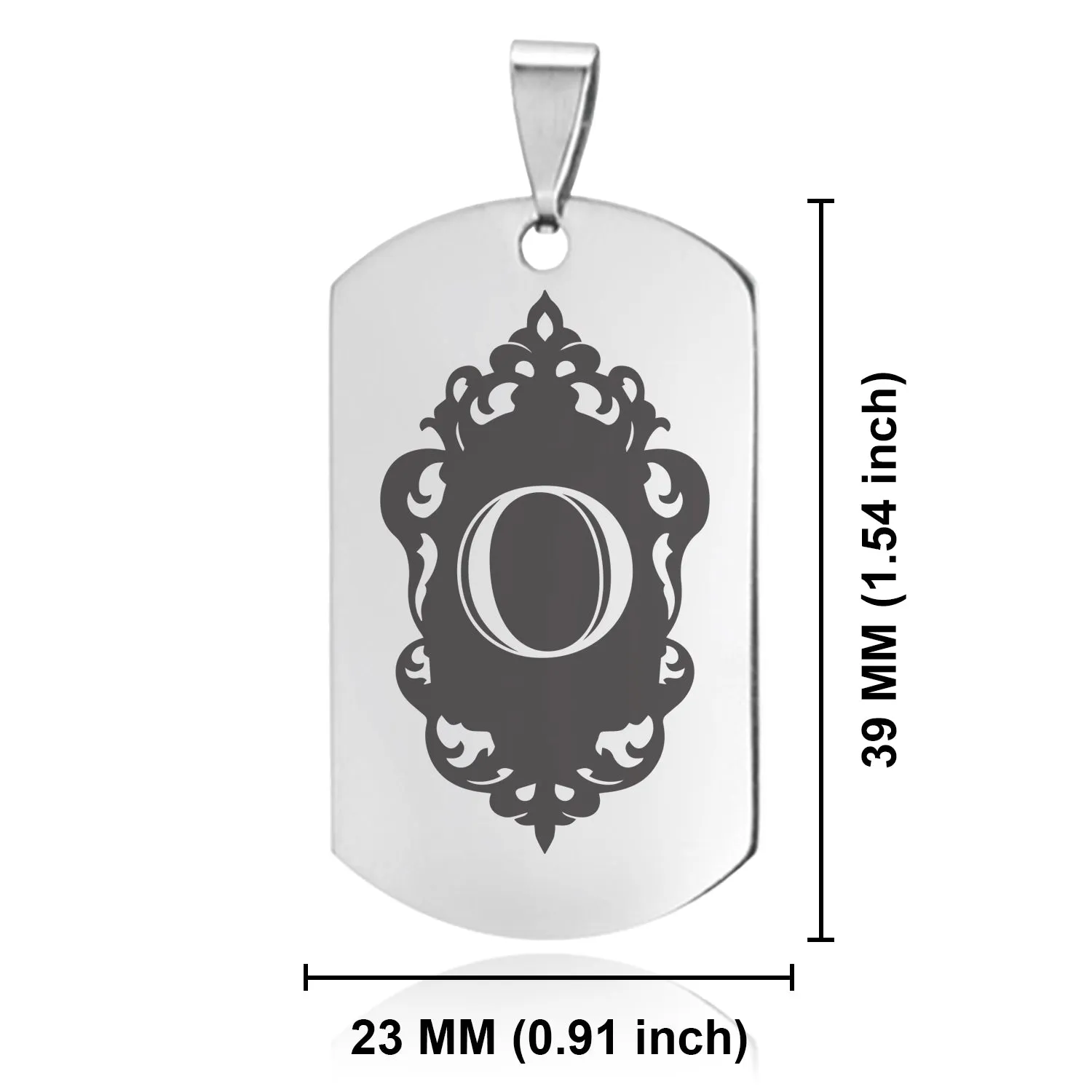 Stainless Steel Royal Crest Alphabet Letter O initial Dog Tag Pendant