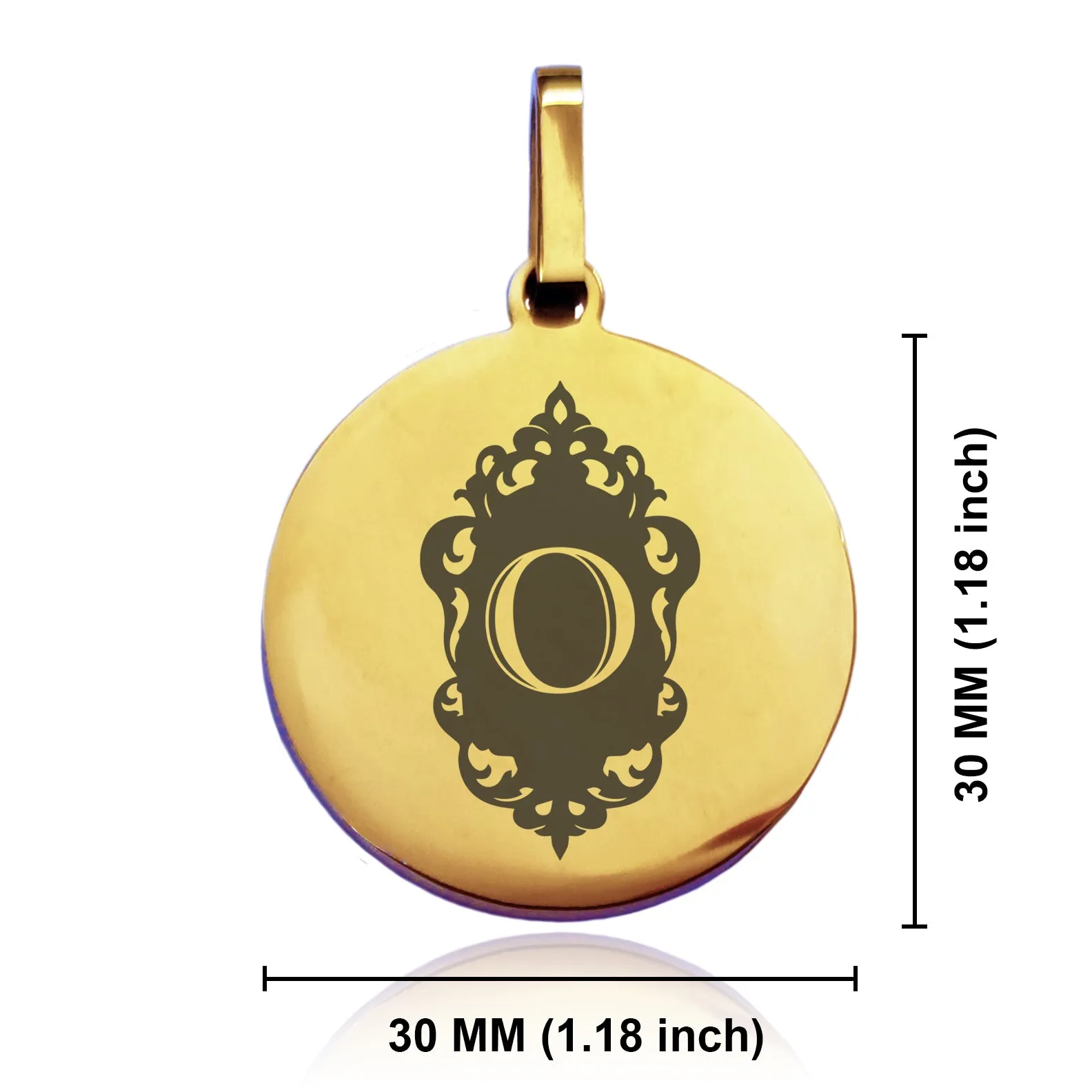 Stainless Steel Royal Crest Alphabet Letter O initial Round Medallion Pendant