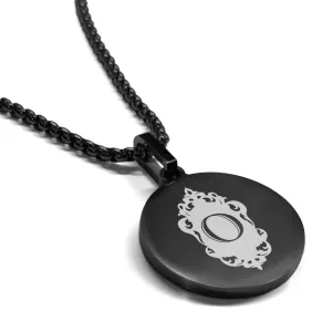 Stainless Steel Royal Crest Alphabet Letter O initial Round Medallion Pendant