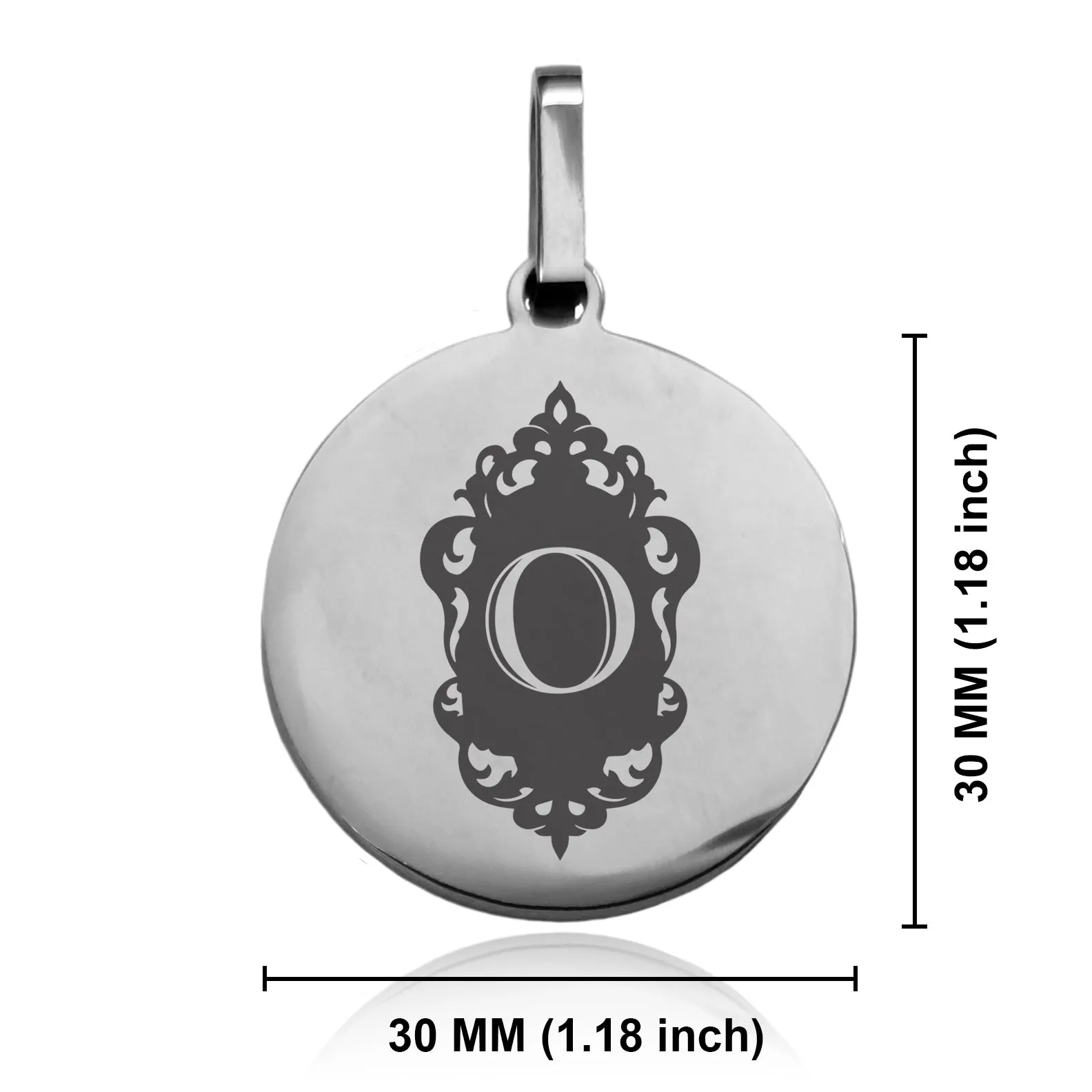 Stainless Steel Royal Crest Alphabet Letter O initial Round Medallion Pendant