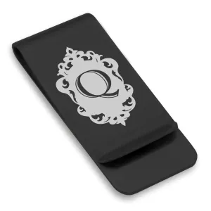 Stainless Steel Royal Crest Alphabet Letter Q initial Classic Slim Money Clip
