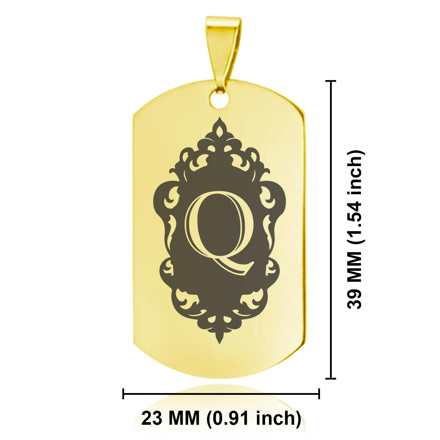 Stainless Steel Royal Crest Alphabet Letter Q initial Dog Tag Keychain