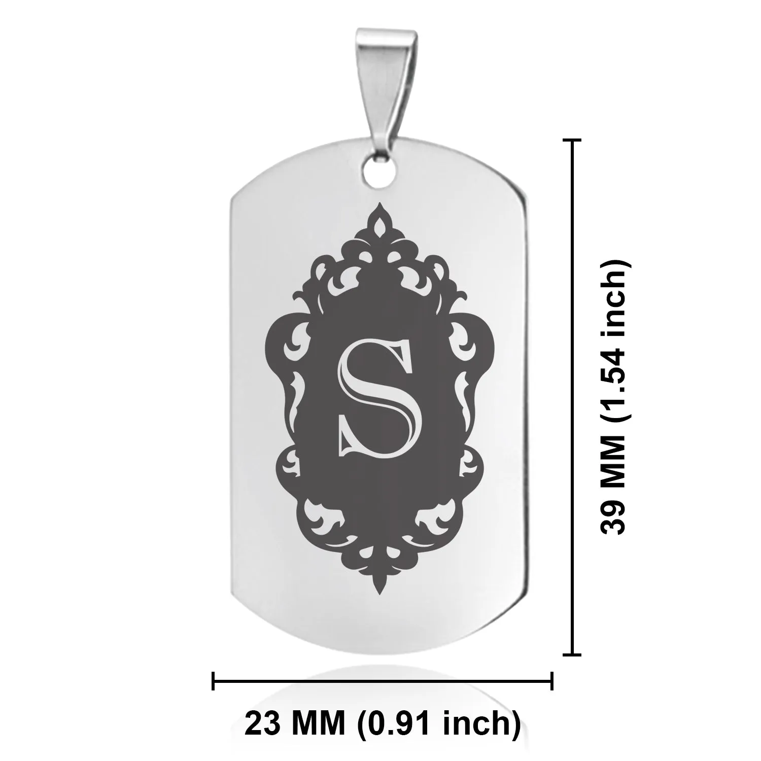 Stainless Steel Royal Crest Alphabet Letter S initial Dog Tag Pendant