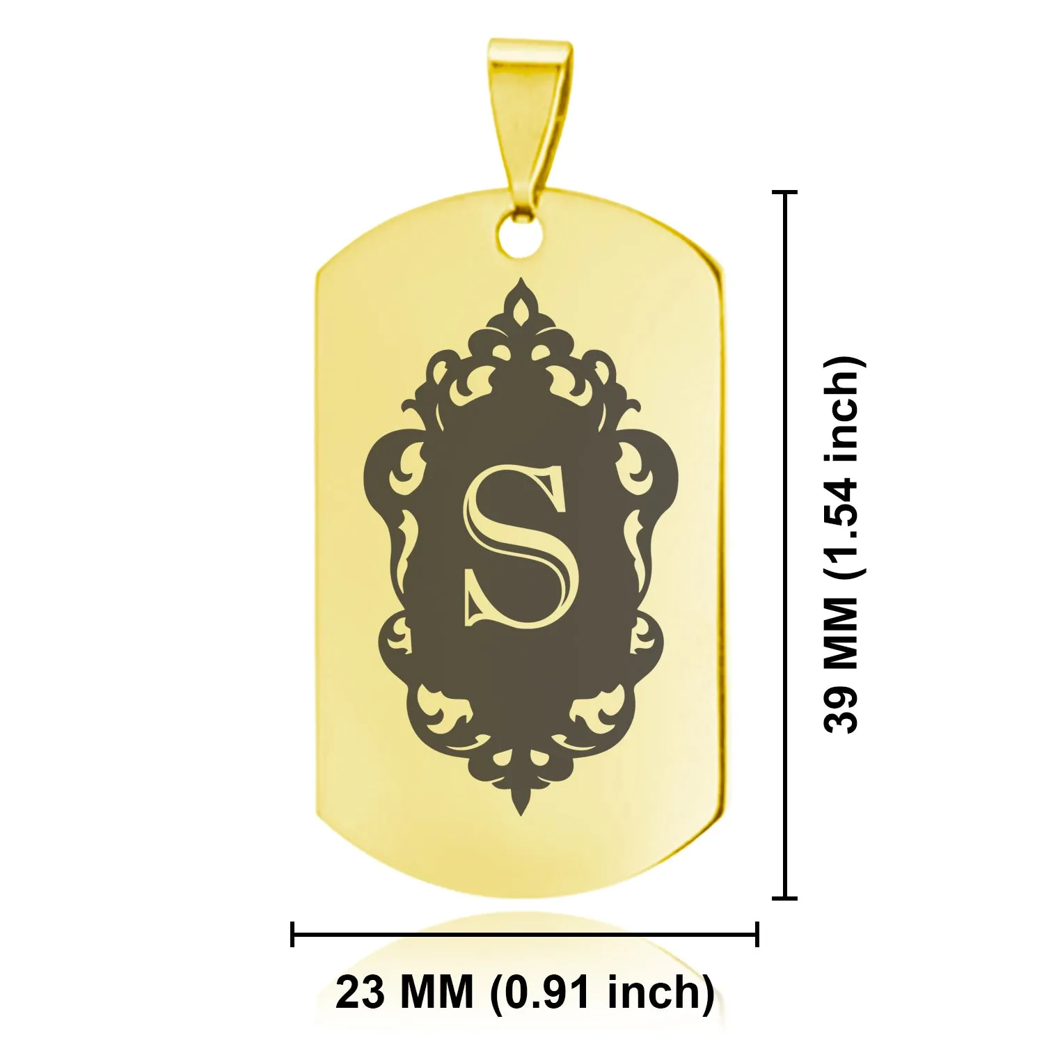 Stainless Steel Royal Crest Alphabet Letter S initial Dog Tag Pendant