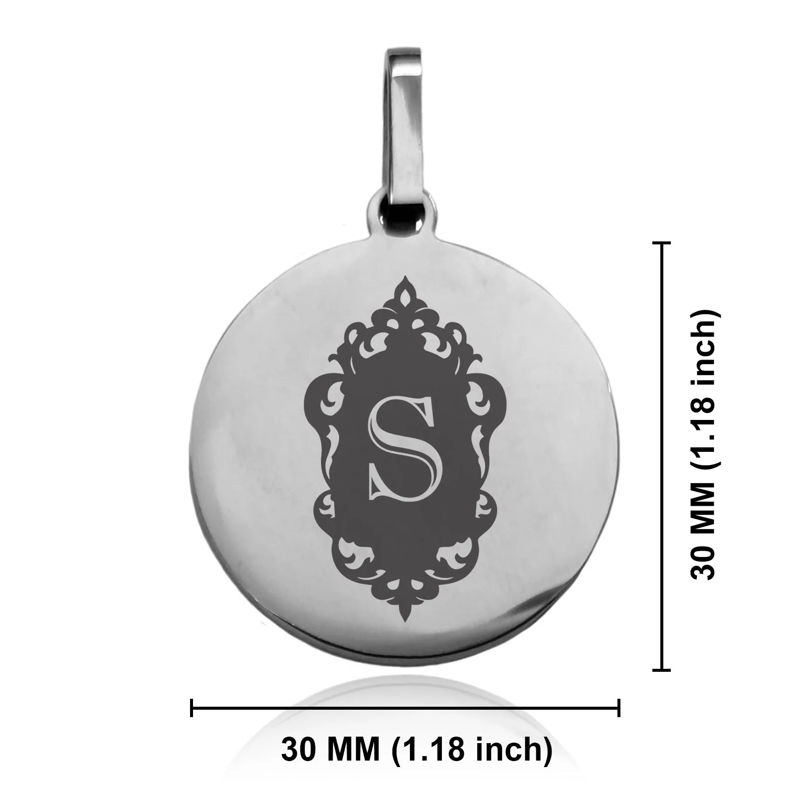 Stainless Steel Royal Crest Alphabet Letter S initial Round Medallion Keychain