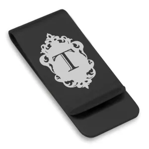 Stainless Steel Royal Crest Alphabet Letter T initial Classic Slim Money Clip