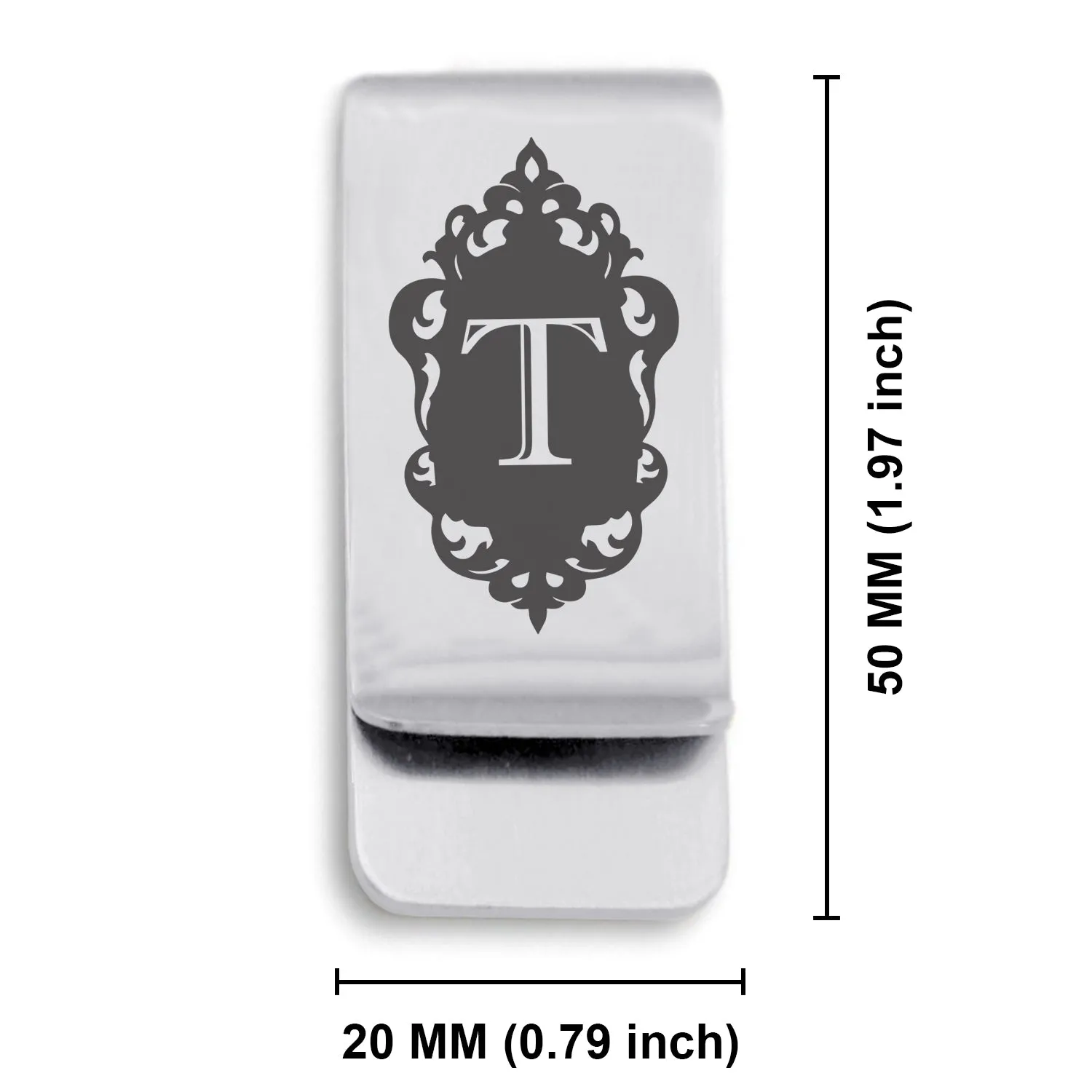 Stainless Steel Royal Crest Alphabet Letter T initial Classic Slim Money Clip