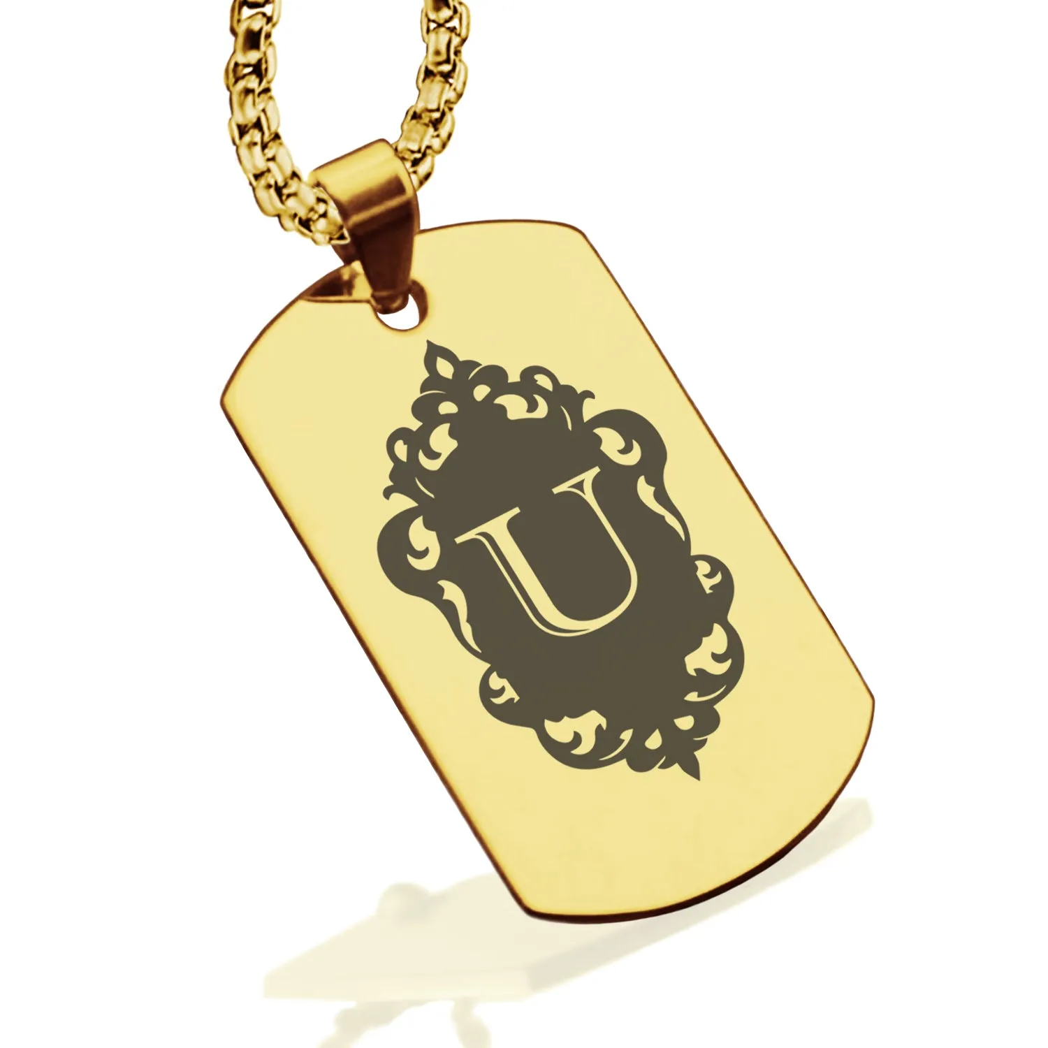 Stainless Steel Royal Crest Alphabet Letter U initial Dog Tag Pendant