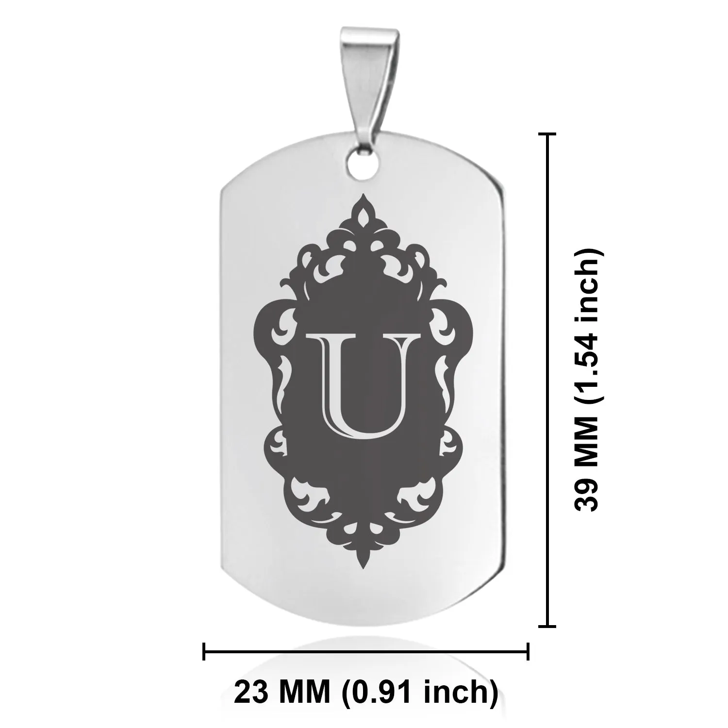 Stainless Steel Royal Crest Alphabet Letter U initial Dog Tag Pendant