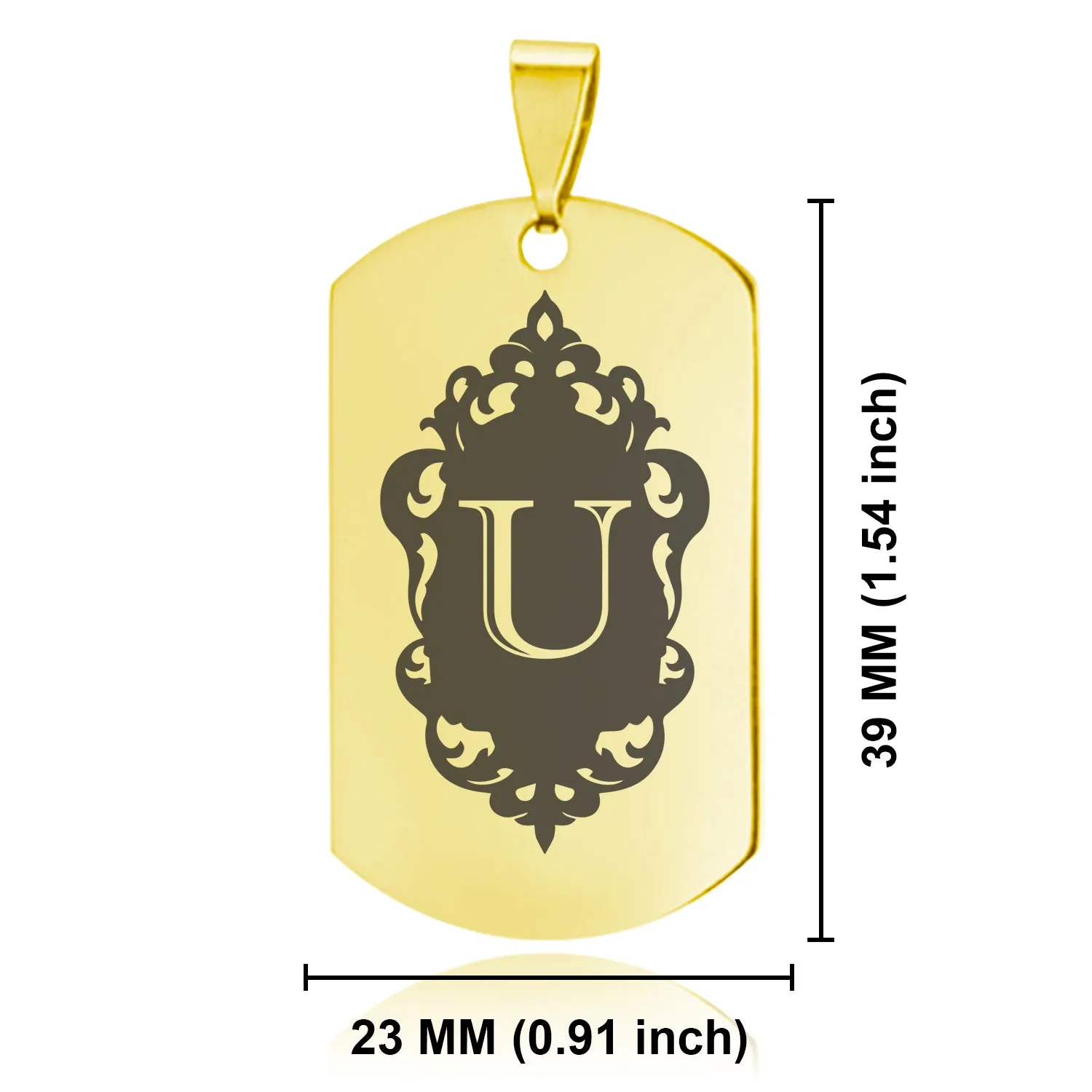 Stainless Steel Royal Crest Alphabet Letter U initial Dog Tag Pendant