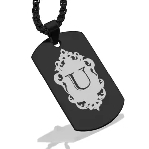 Stainless Steel Royal Crest Alphabet Letter U initial Dog Tag Pendant