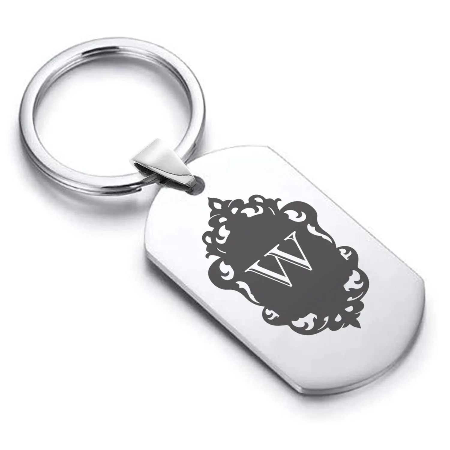 Stainless Steel Royal Crest Alphabet Letter W initial Dog Tag Keychain