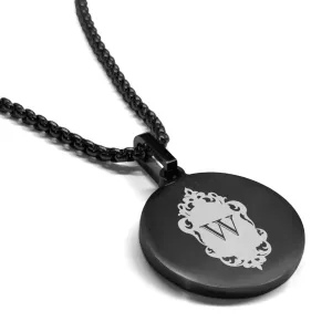 Stainless Steel Royal Crest Alphabet Letter W initial Round Medallion Pendant