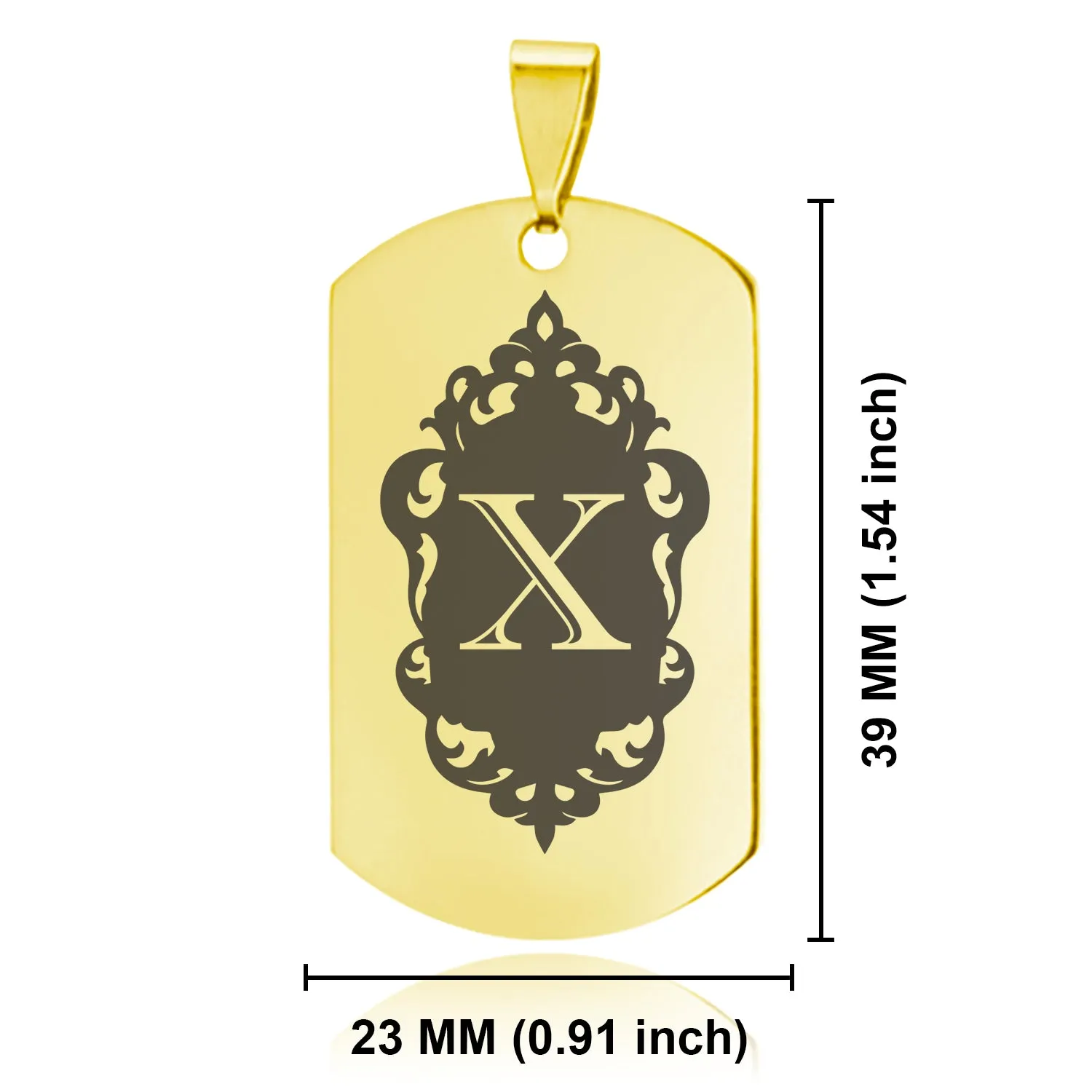Stainless Steel Royal Crest Alphabet Letter X initial Dog Tag Pendant